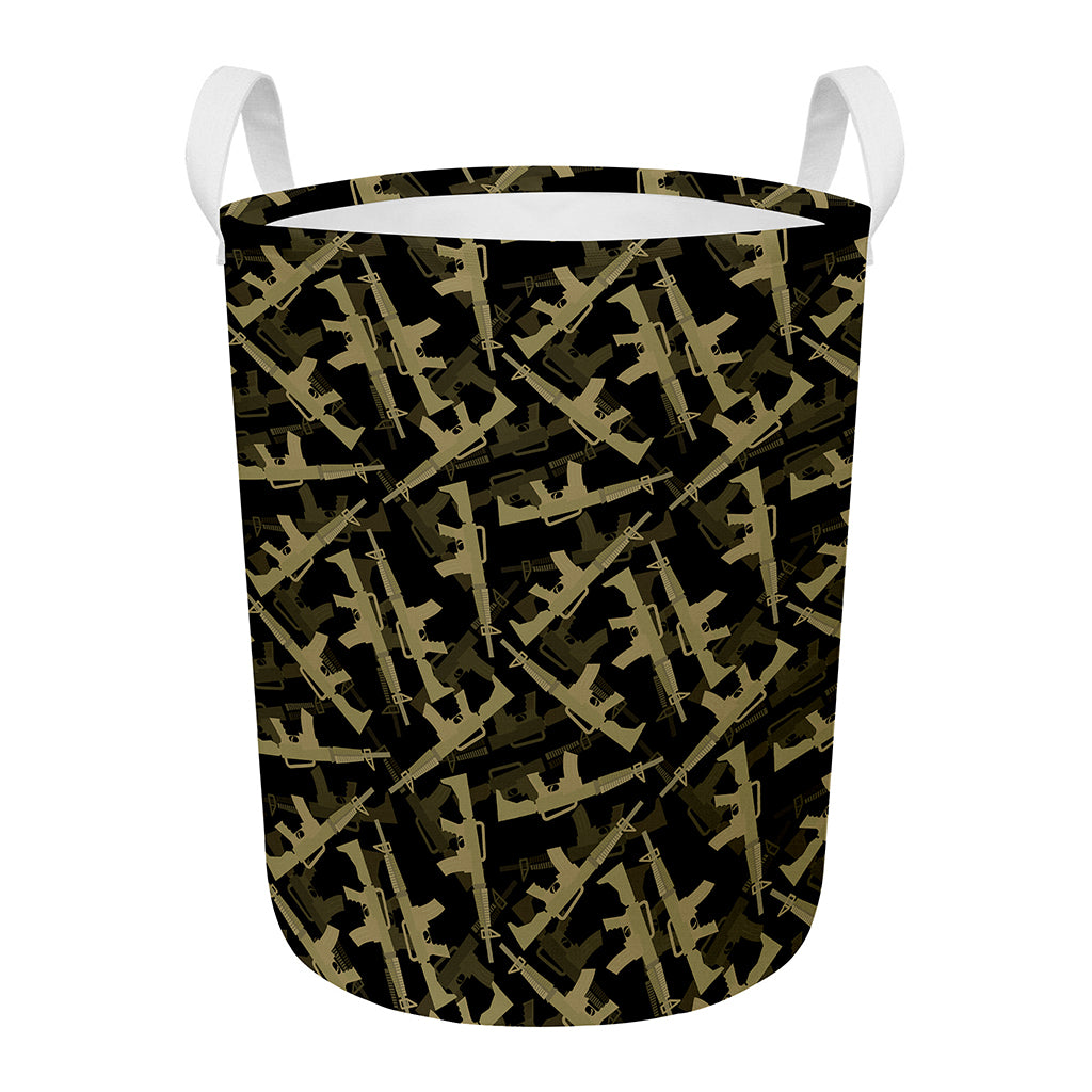 Military Guns Pattern Print Round Laundry Basket