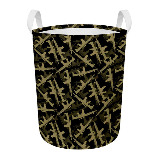Military Guns Pattern Print Round Laundry Basket