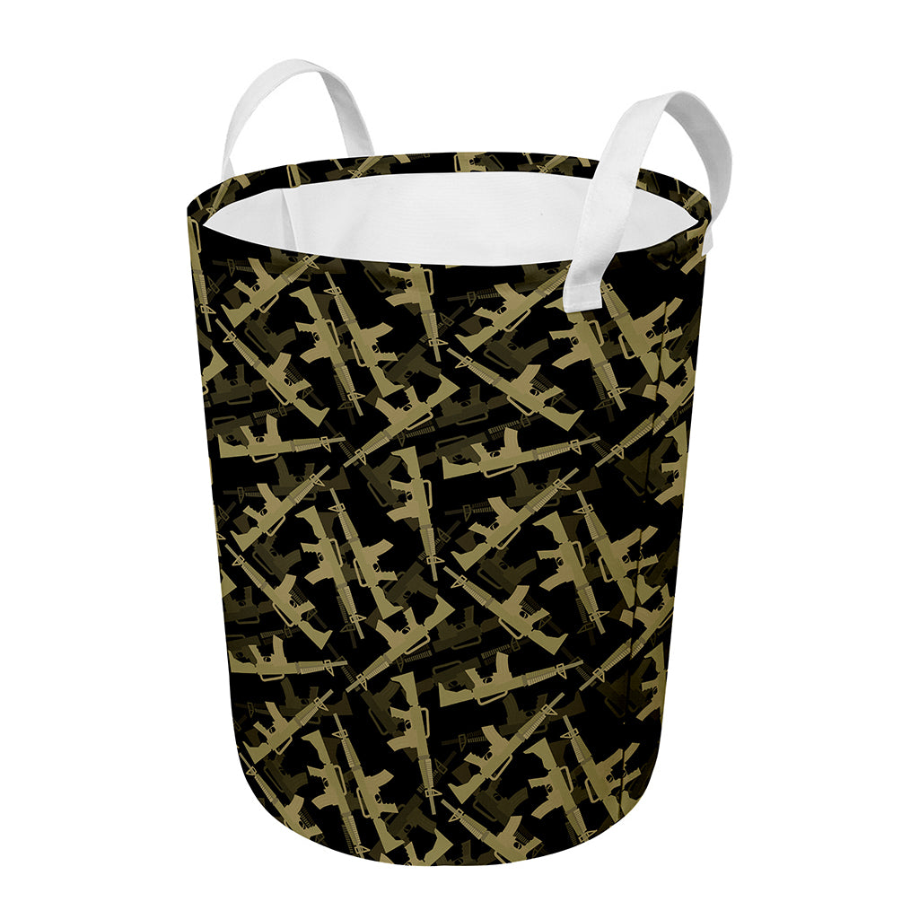Military Guns Pattern Print Round Laundry Basket