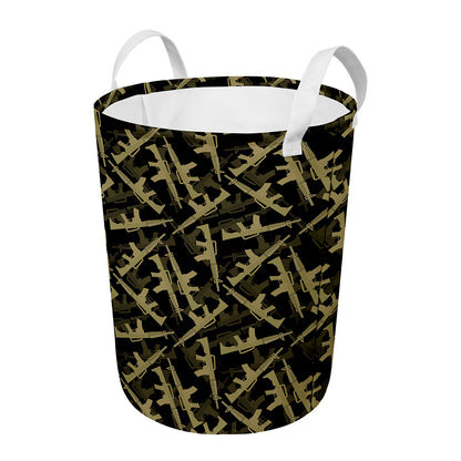 Military Guns Pattern Print Round Laundry Basket