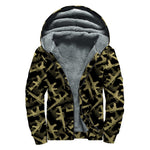 Military Guns Pattern Print Sherpa Lined Zip Up Hoodie