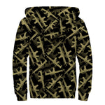 Military Guns Pattern Print Sherpa Lined Zip Up Hoodie