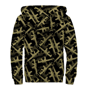 Military Guns Pattern Print Sherpa Lined Zip Up Hoodie