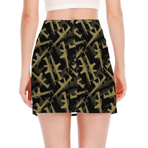 Military Guns Pattern Print Side Slit Mini Skirt