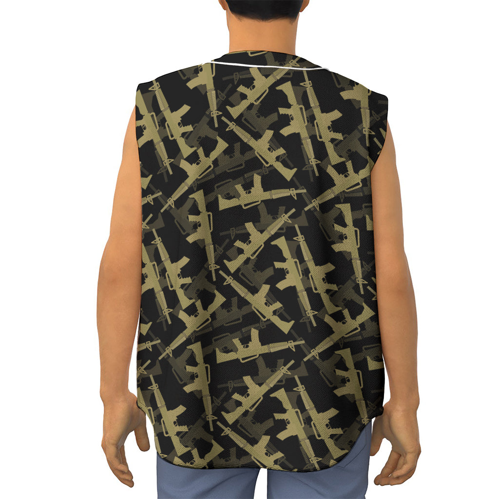 Military Guns Pattern Print Sleeveless Baseball Jersey