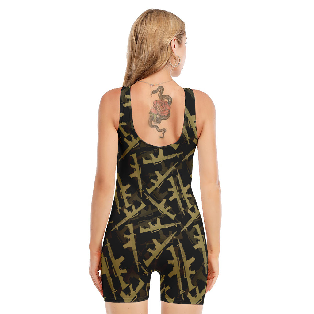 Military Guns Pattern Print Sleeveless One Piece Swimsuit