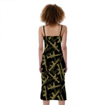 Military Guns Pattern Print Slim Fit Midi Cami Dress