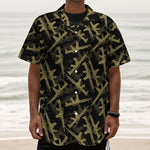 Military Guns Pattern Print Textured Short Sleeve Shirt