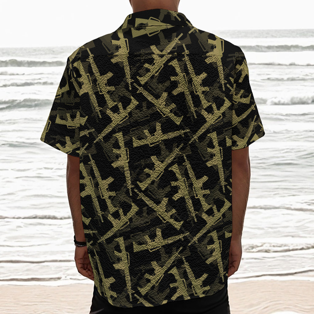 Military Guns Pattern Print Textured Short Sleeve Shirt