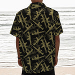 Military Guns Pattern Print Textured Short Sleeve Shirt