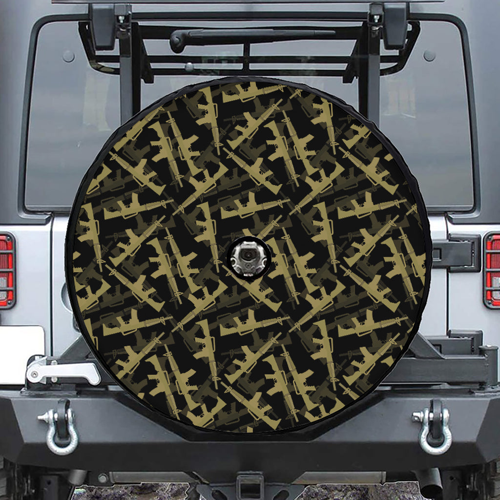 Military Guns Pattern Print Tire Cover With Camera Hole