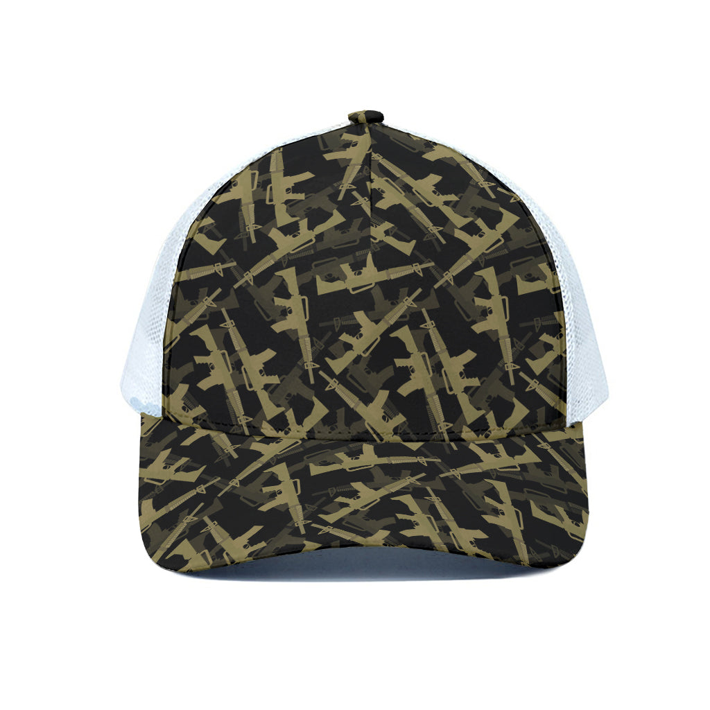 Military Guns Pattern Print White Mesh Trucker Cap