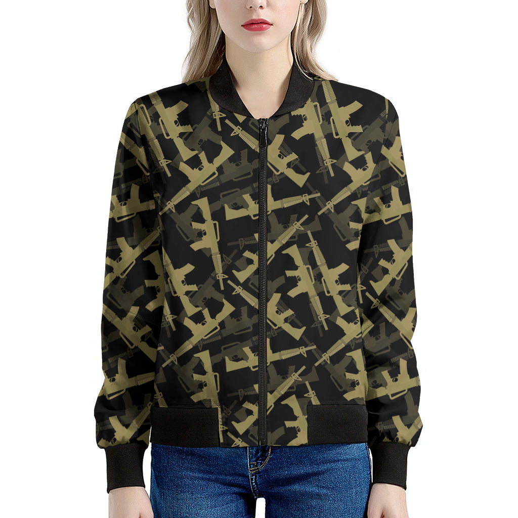 Military Guns Pattern Print Women's Bomber Jacket