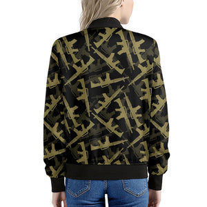 Military Guns Pattern Print Women's Bomber Jacket