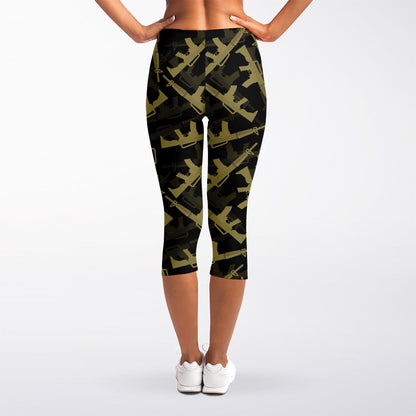Military Guns Pattern Print Women's Capri Leggings