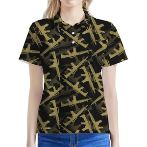 Military Guns Pattern Print Women's Polo Shirt