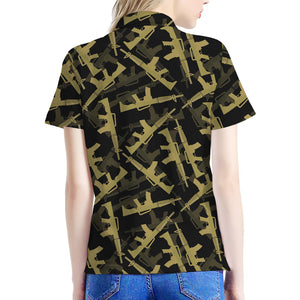 Military Guns Pattern Print Women's Polo Shirt