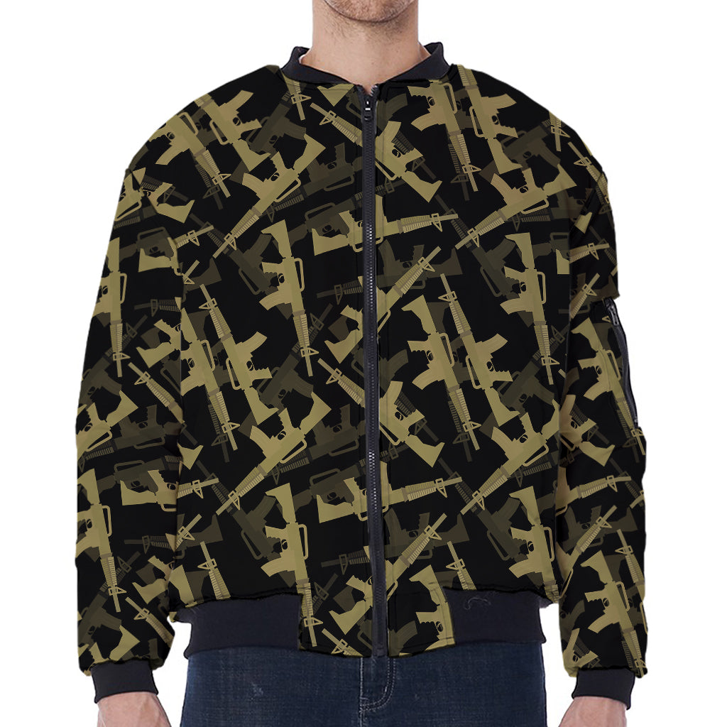 Military Guns Pattern Print Zip Sleeve Bomber Jacket