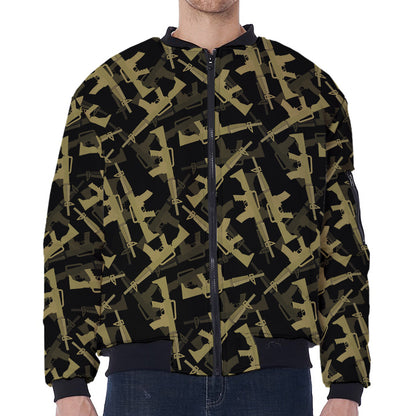 Military Guns Pattern Print Zip Sleeve Bomber Jacket