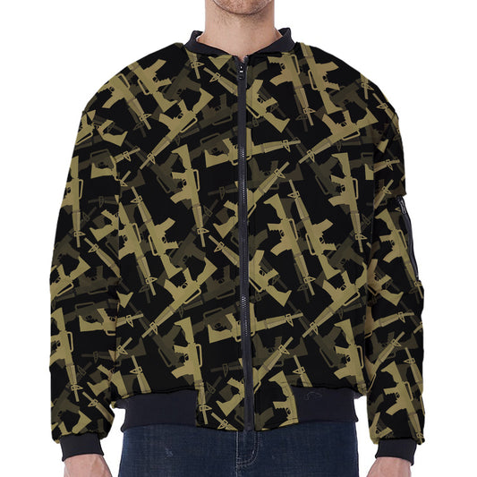 Military Guns Pattern Print Zip Sleeve Bomber Jacket