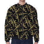 Military Guns Pattern Print Zip Sleeve Bomber Jacket