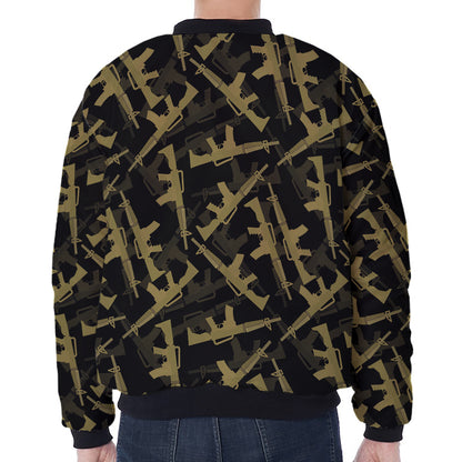 Military Guns Pattern Print Zip Sleeve Bomber Jacket
