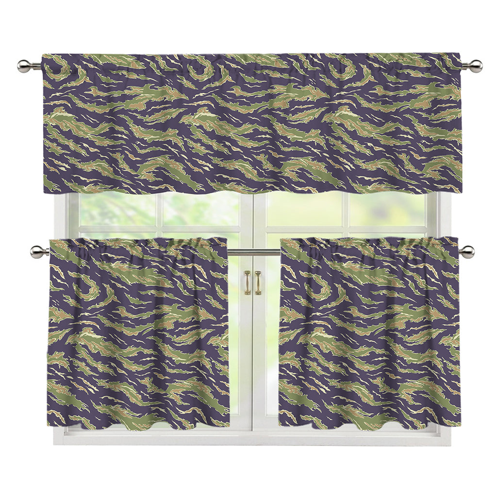 Military Tiger Stripe Camouflage Print 3 Piece Kitchen Curtains