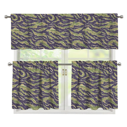 Military Tiger Stripe Camouflage Print 3 Piece Kitchen Curtains