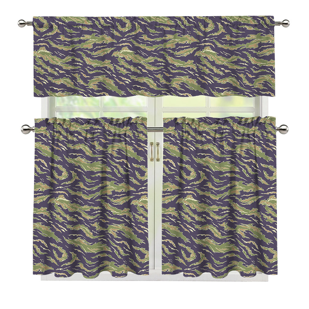 Military Tiger Stripe Camouflage Print 3 Piece Kitchen Curtains
