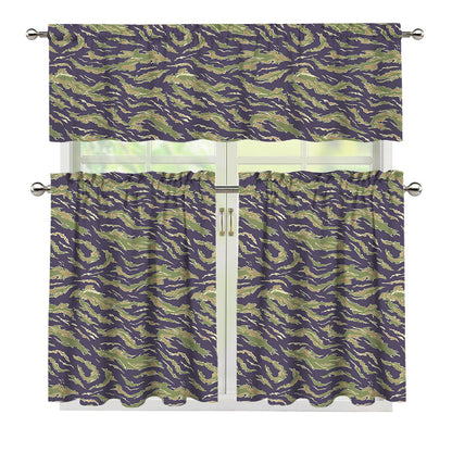 Military Tiger Stripe Camouflage Print 3 Piece Kitchen Curtains