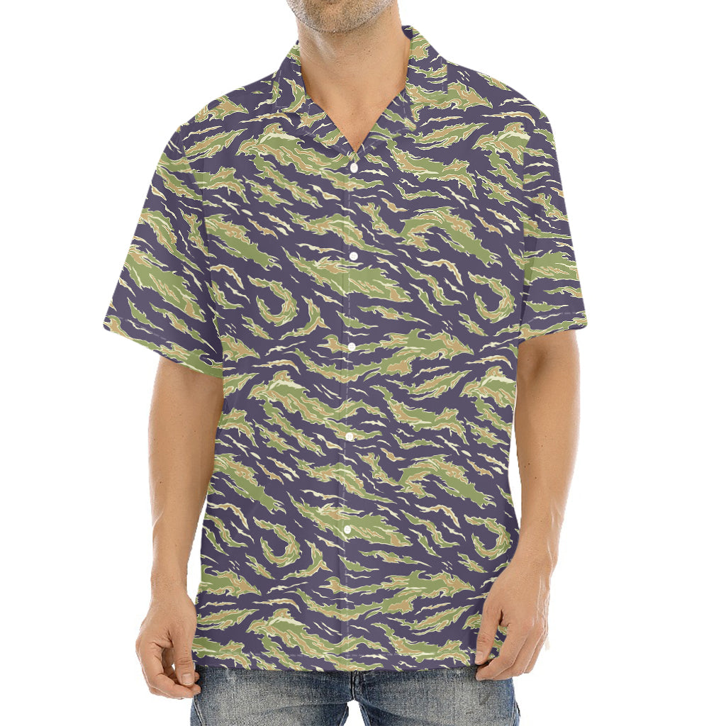 Military Tiger Stripe Camouflage Print Aloha Shirt