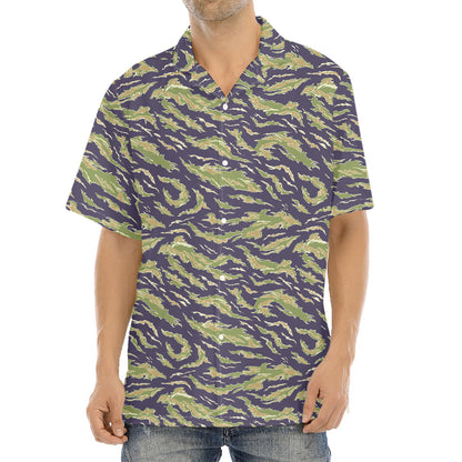 Military Tiger Stripe Camouflage Print Aloha Shirt