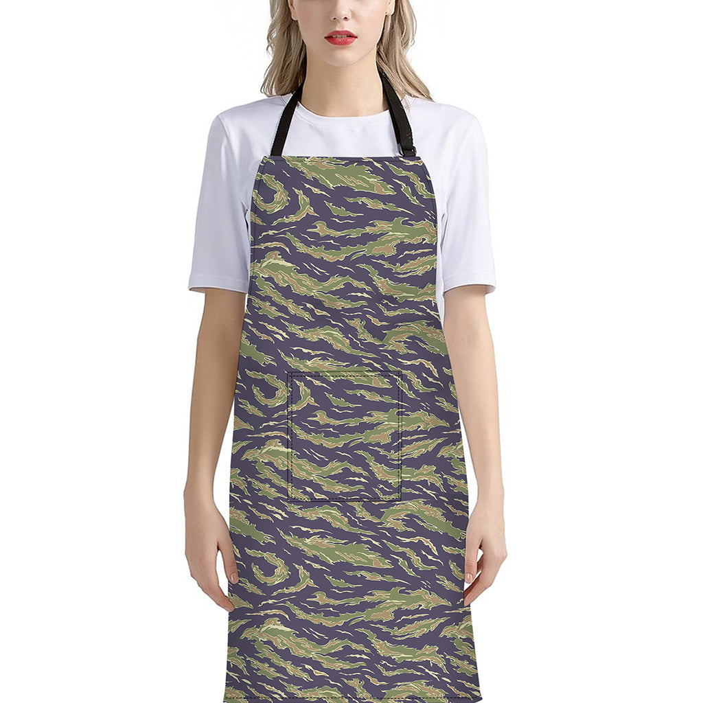 Military Tiger Stripe Camouflage Print Bib Apron With Pocket
