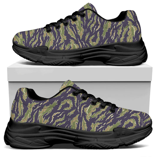 Military Tiger Stripe Camouflage Print Black Chunky Shoes