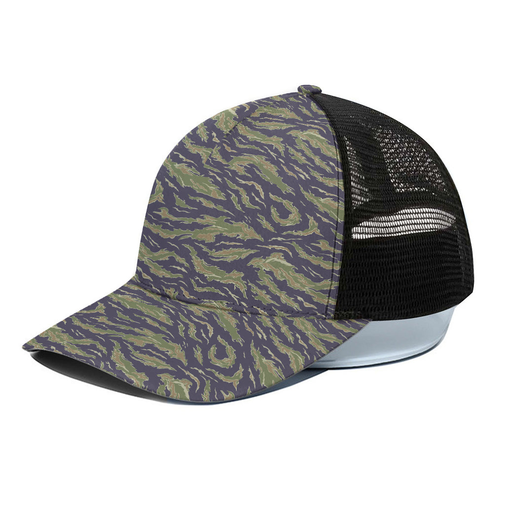 Military Tiger Stripe Camouflage Print Black Mesh Trucker Cap