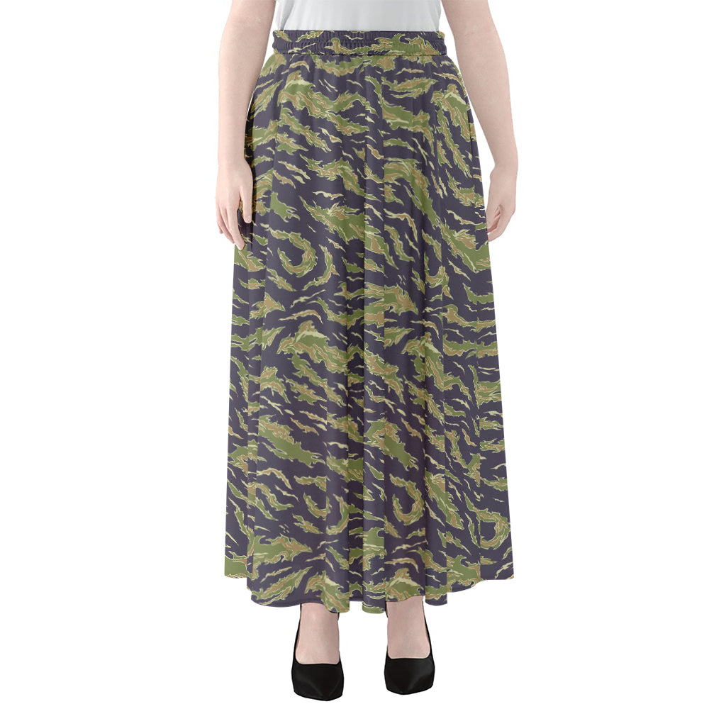 Military Tiger Stripe Camouflage Print Chiffon Maxi Skirt