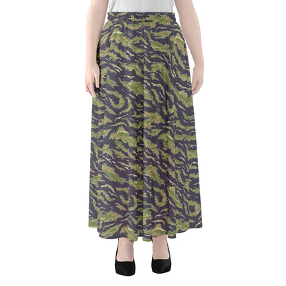 Military Tiger Stripe Camouflage Print Chiffon Maxi Skirt