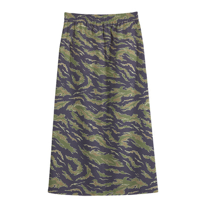 Military Tiger Stripe Camouflage Print Cotton Front Slit Maxi Skirt