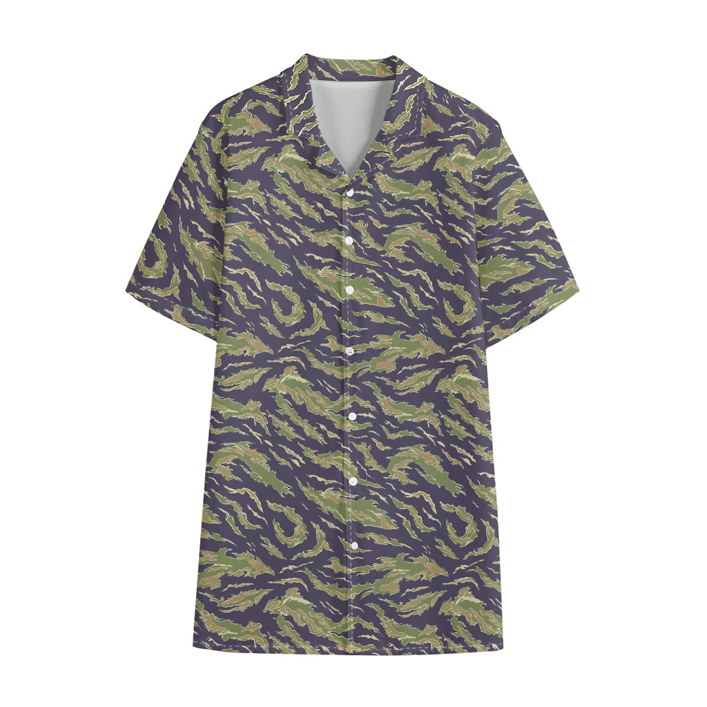 Military Tiger Stripe Camouflage Print Cotton Hawaiian Shirt