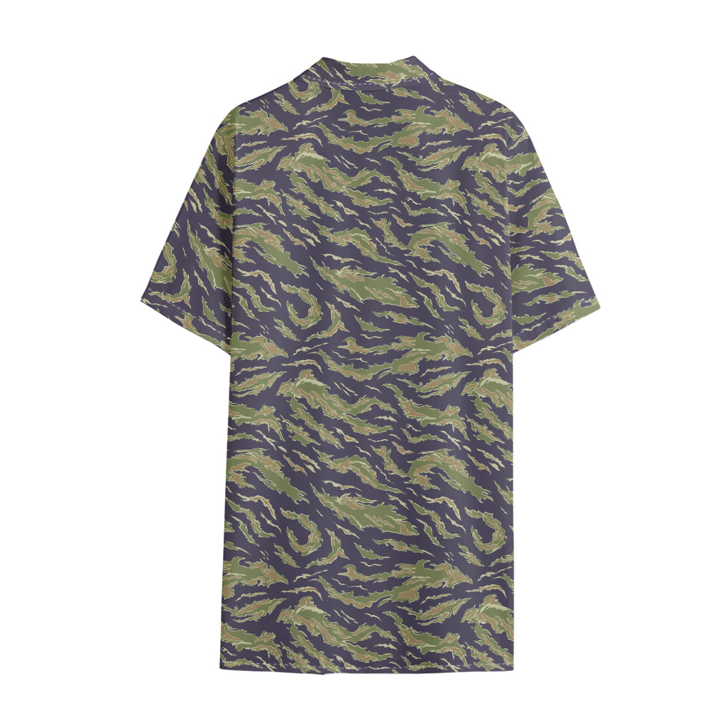 Military Tiger Stripe Camouflage Print Cotton Hawaiian Shirt