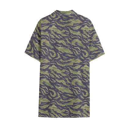 Military Tiger Stripe Camouflage Print Cotton Hawaiian Shirt