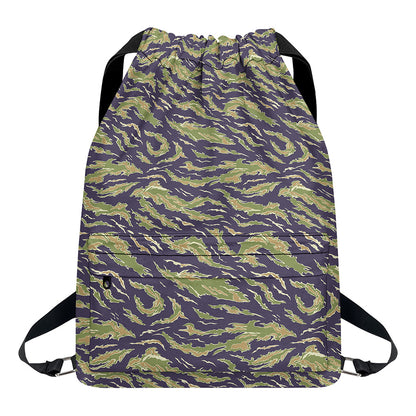 Military Tiger Stripe Camouflage Print Drawstring Backpack