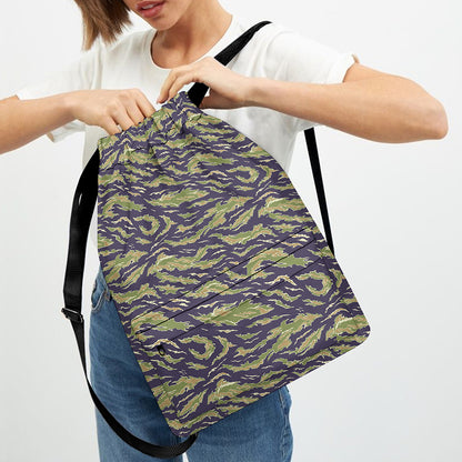 Military Tiger Stripe Camouflage Print Drawstring Backpack