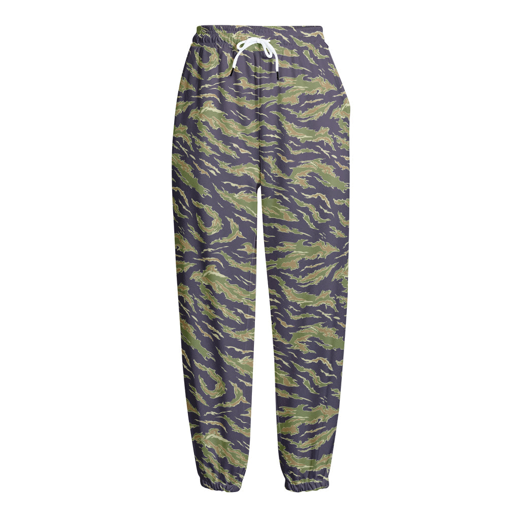 Military Tiger Stripe Camouflage Print Fleece Lined Knit Pants