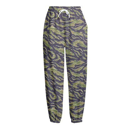 Military Tiger Stripe Camouflage Print Fleece Lined Knit Pants