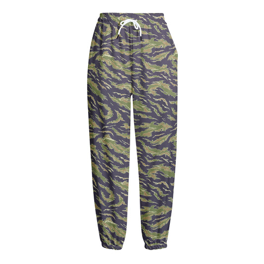 Military Tiger Stripe Camouflage Print Fleece Lined Knit Pants
