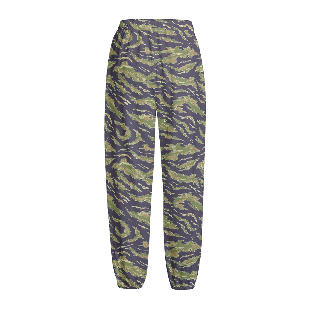 Military Tiger Stripe Camouflage Print Fleece Lined Knit Pants