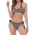Military Tiger Stripe Camouflage Print Halter Scoop Tie Side Bikini