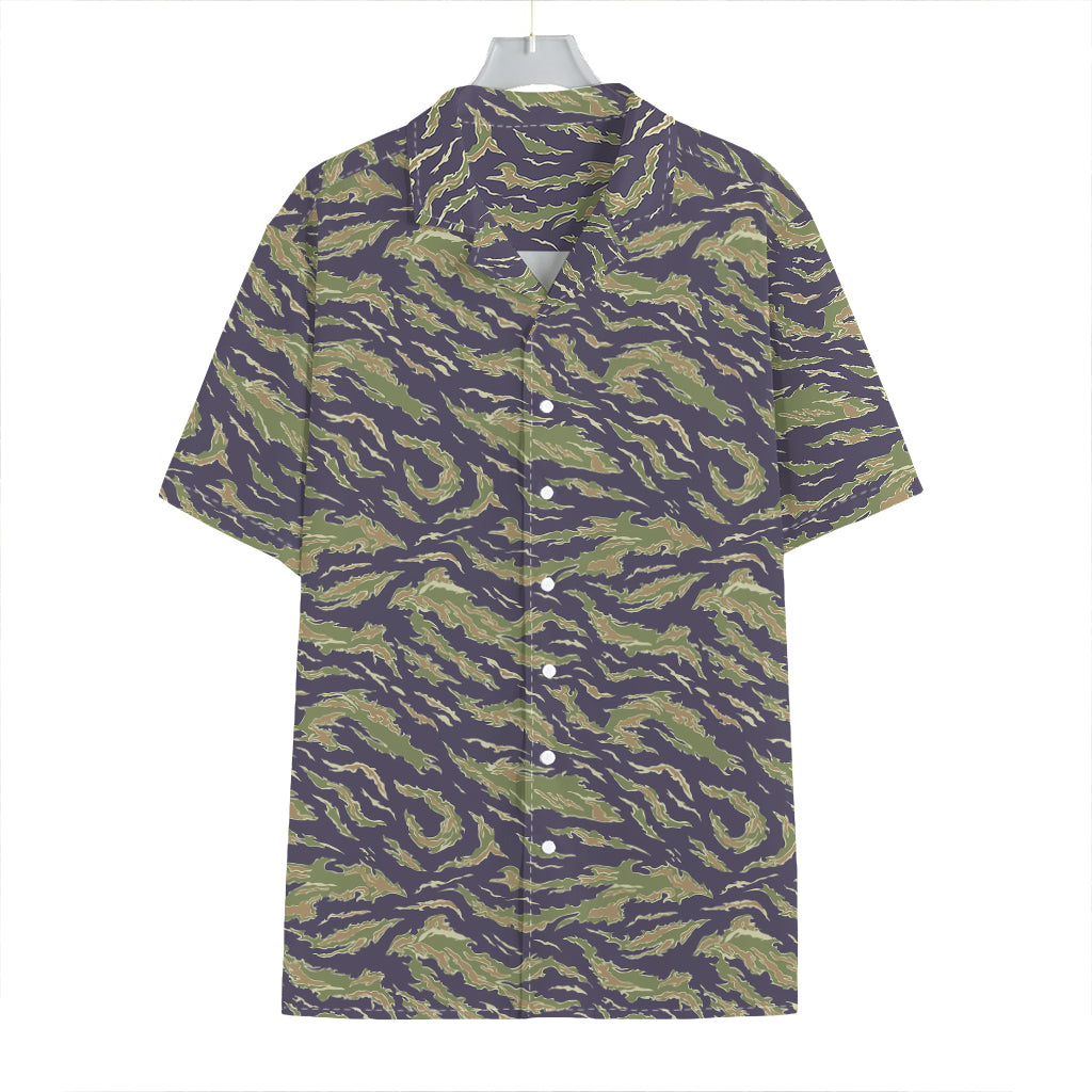 Military Tiger Stripe Camouflage Print Hawaiian Shirt