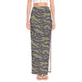 Military Tiger Stripe Camouflage Print High Slit Maxi Skirt